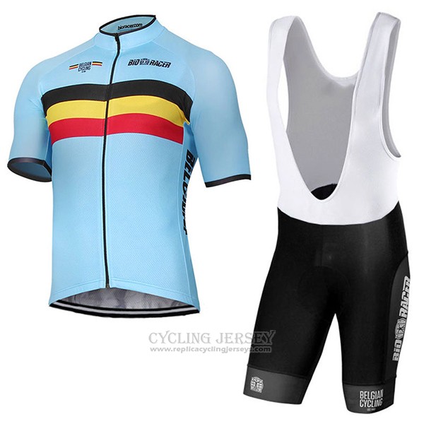 2017 Cycling Jersey Belgium Sky Blue Short Sleeve and Bib Short